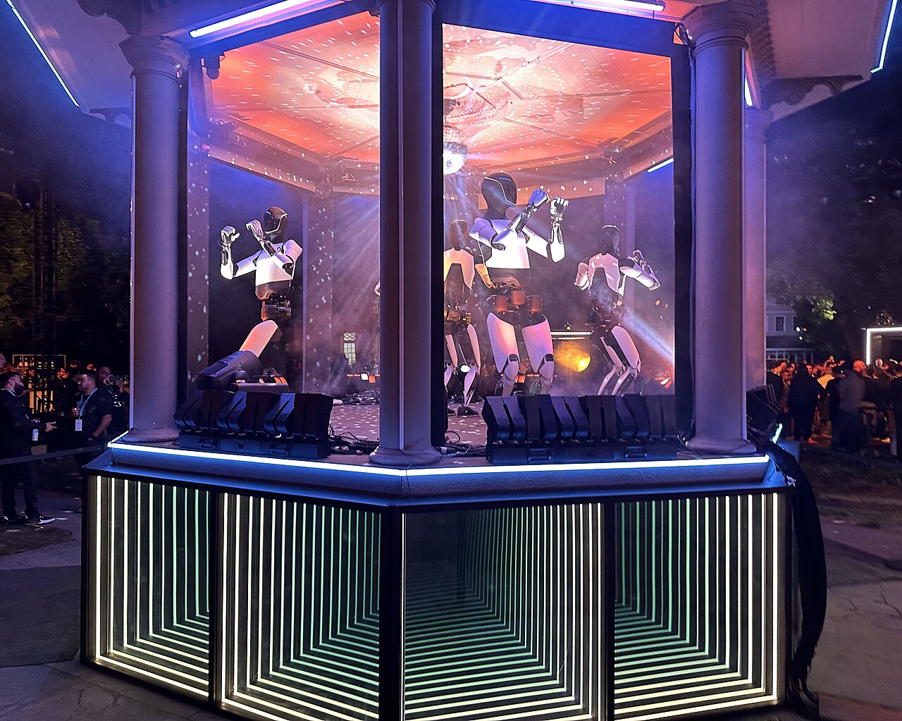 Tesla Optimus humanoid robots on display at the Tesla We, Robot event