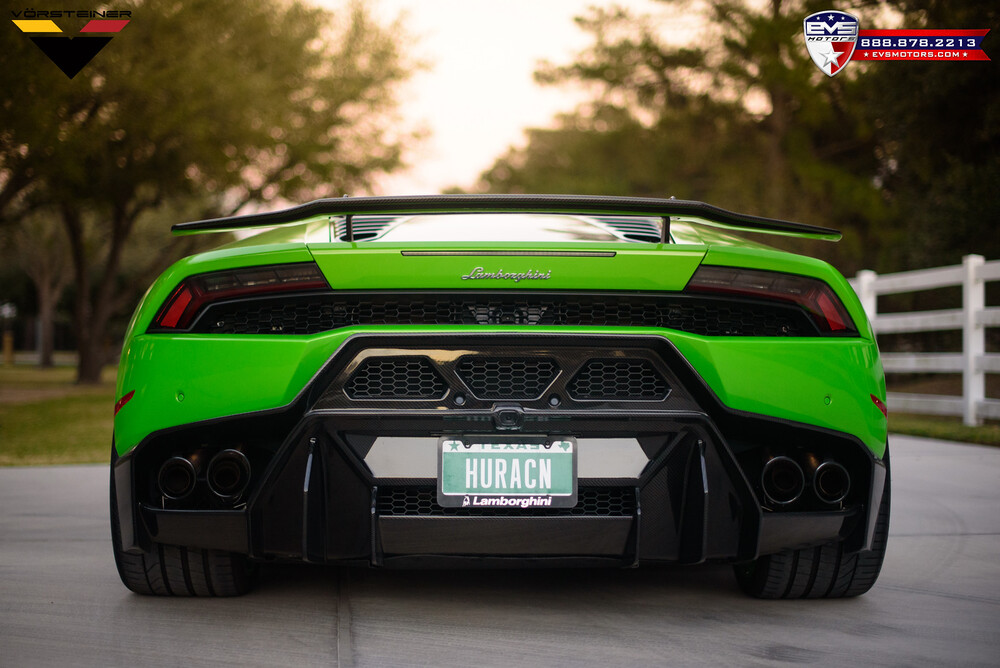 Vorsteiner aero kit for green Lamborghini Huracan, rear view