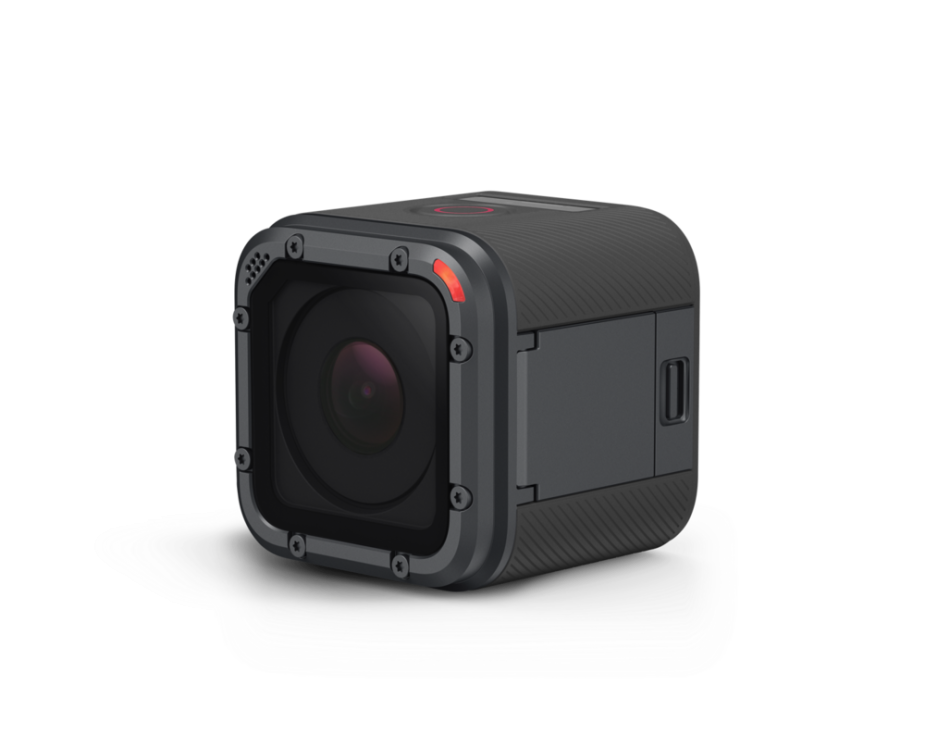 GoPro HERO5 Session, front, left angle view showing USB port